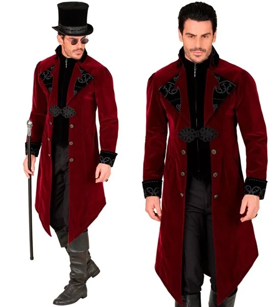 Bordeaux fluwelen gothic jas heren kostuum Timo