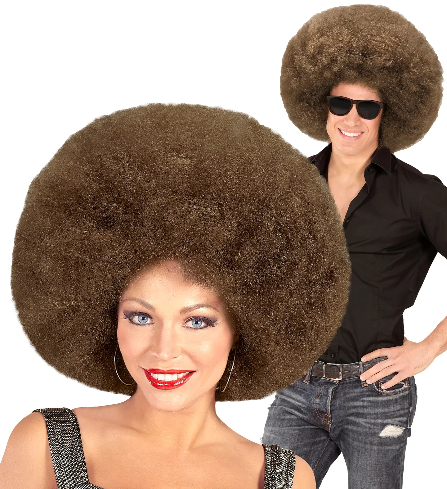 Bruine afro pruik - Image 5