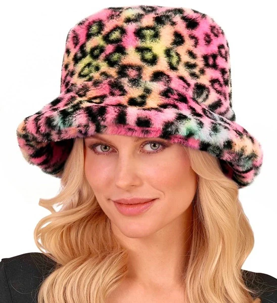 Bucket hat pluche luipaard multi Sanne