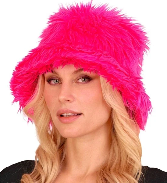 Bucket hat pluche neon roze Liv - Image 2