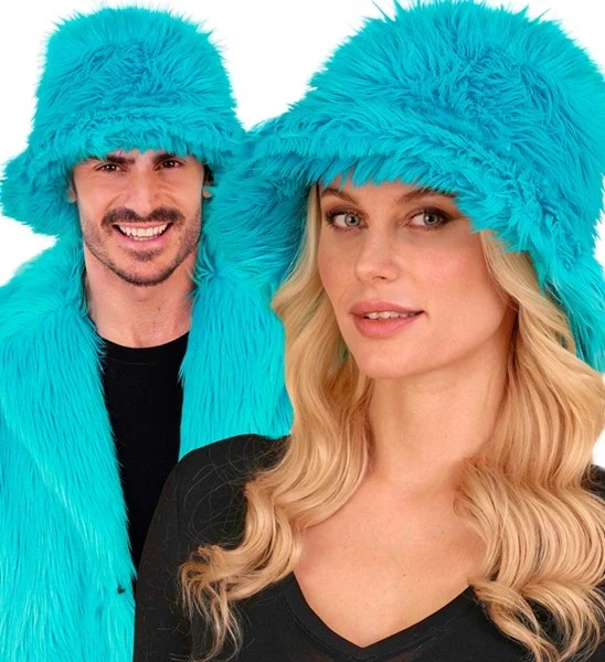 Bucket hat pluche turquoise Fleur - Image 5