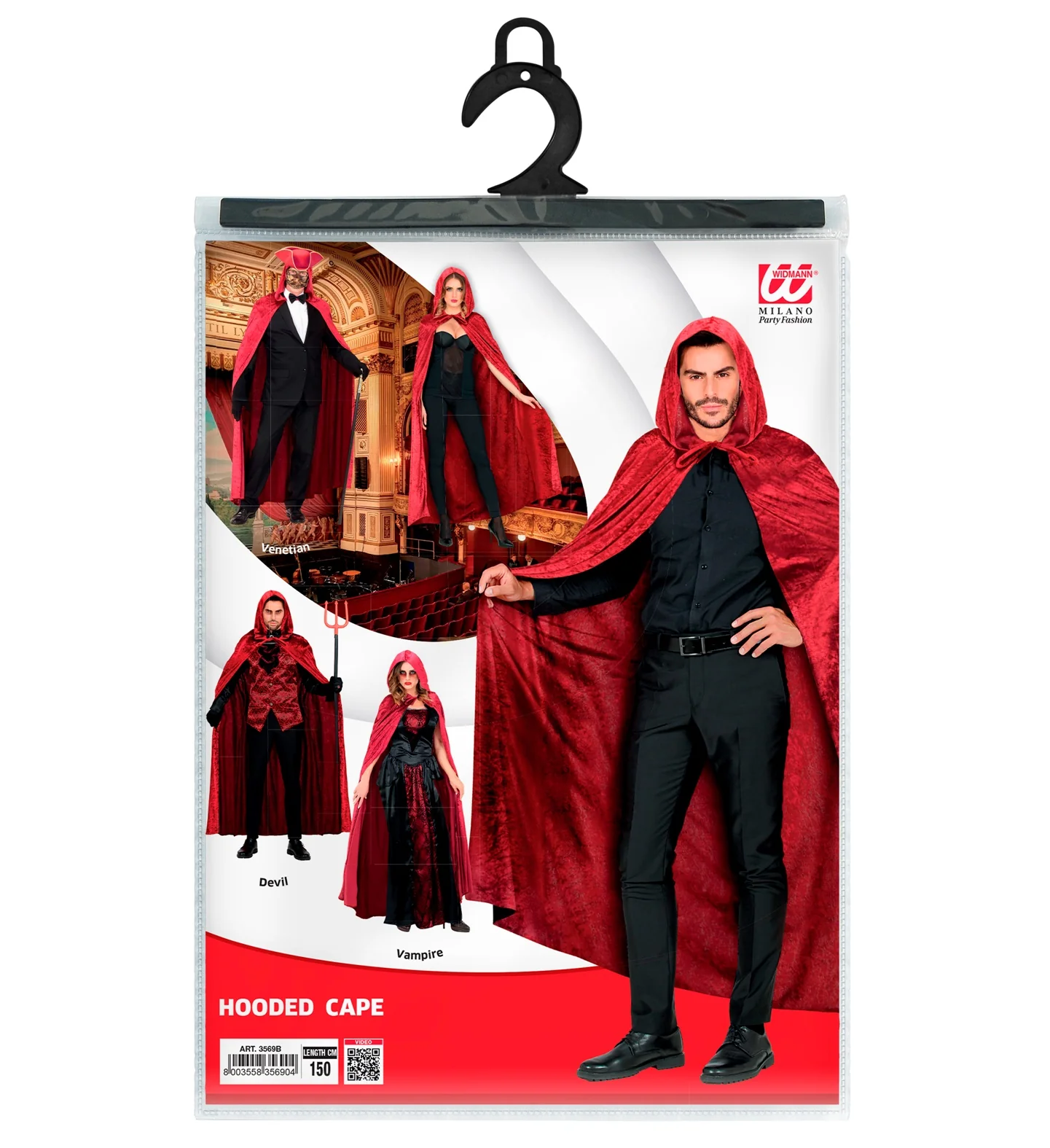 Cape rood / bordeaux met capuchon 150cm - Image 6