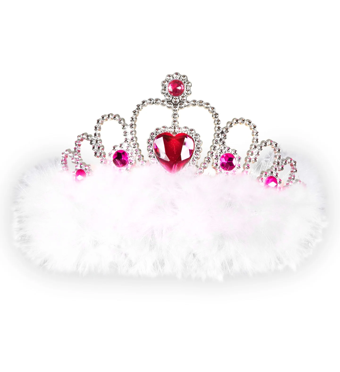 Tiara prinses met roze hartjes en witte marabou