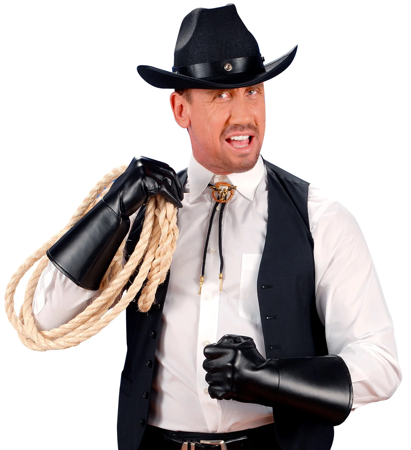 Cowboy handschoenen lederlook zwart - Image 2