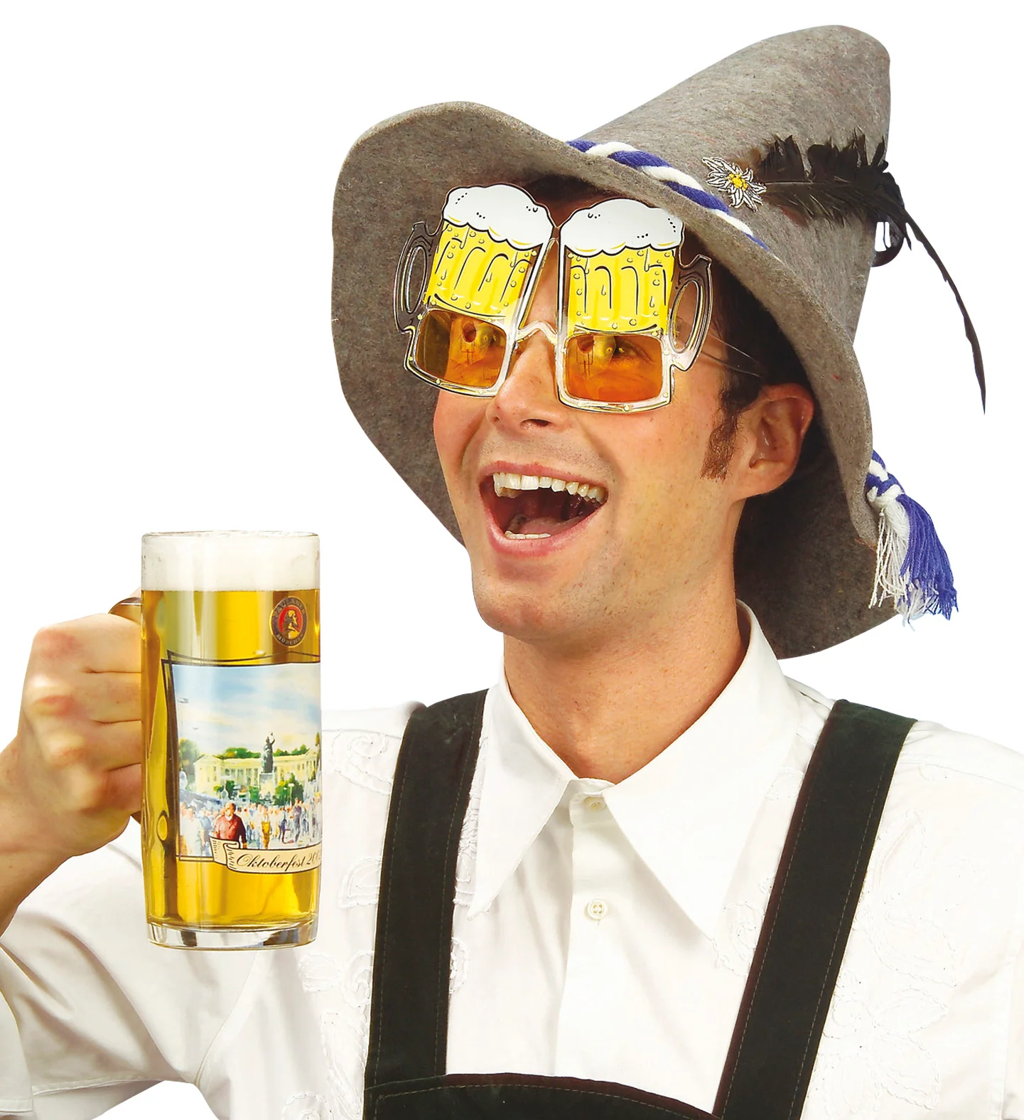 Tiroler hoed Oktoberfest grijs met veer - Image 2