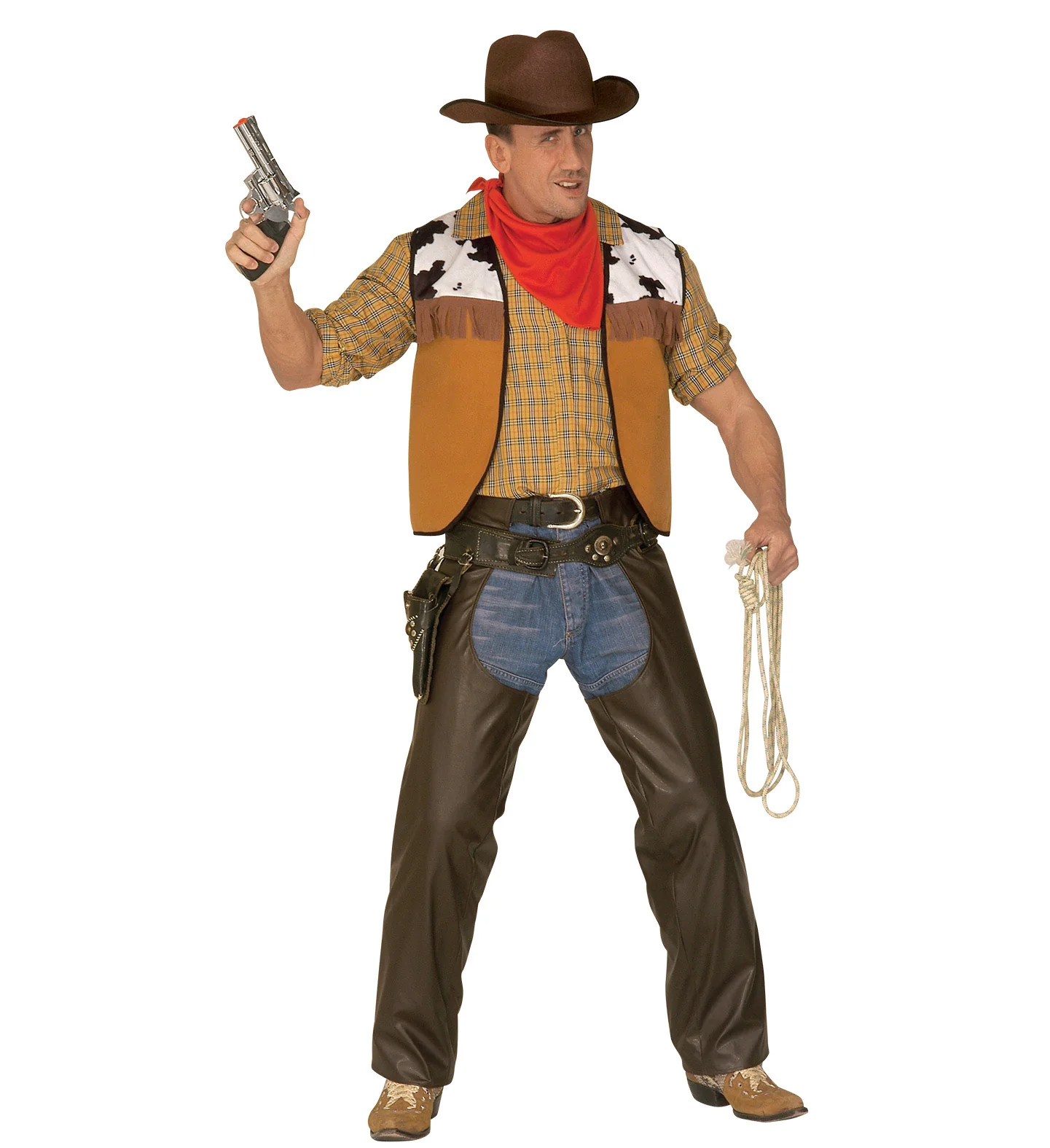 Lederlook cowboy broek met chaps bruin - Image 2