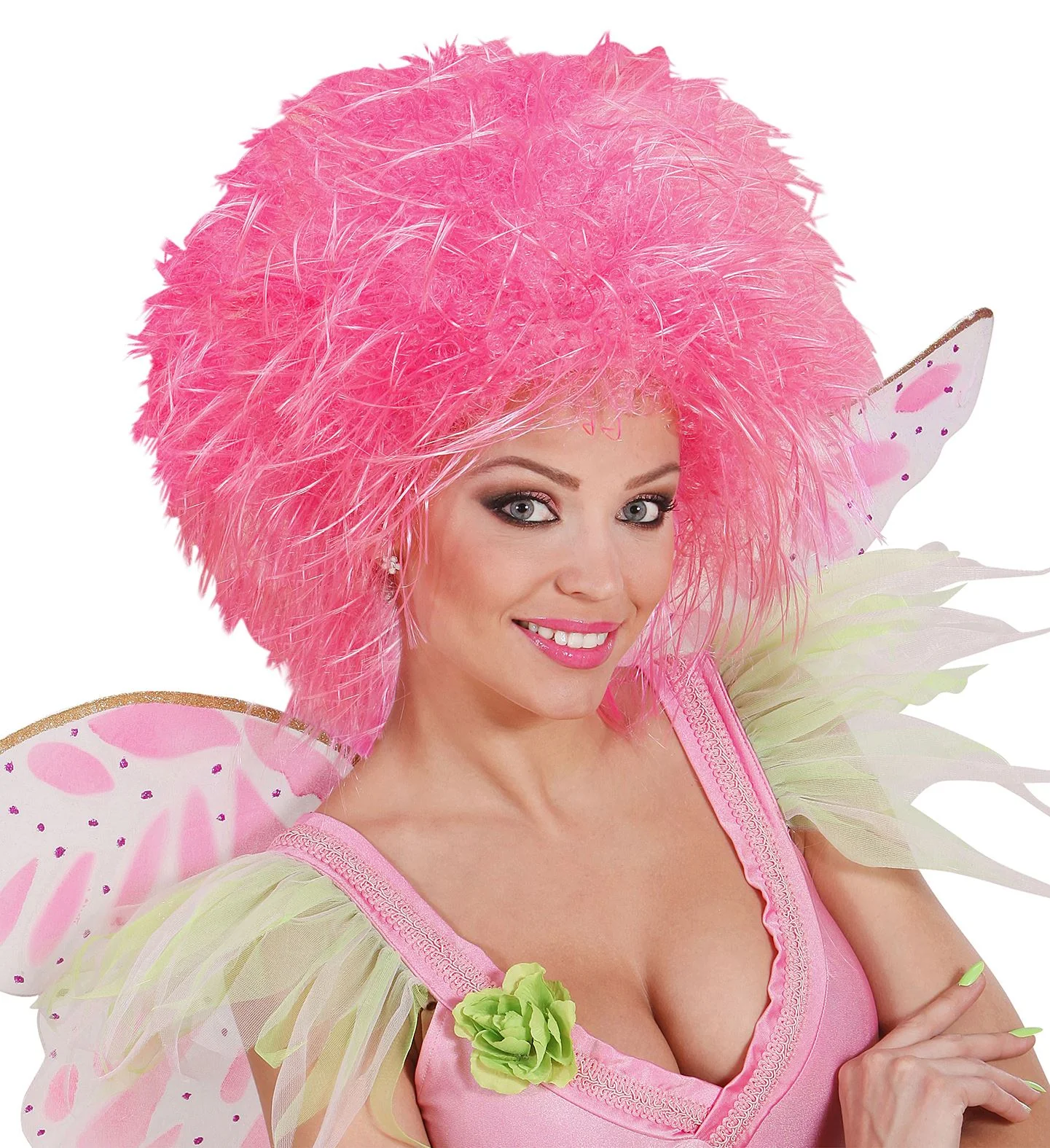 Neon roze pruik Britt kort haar - Image 2