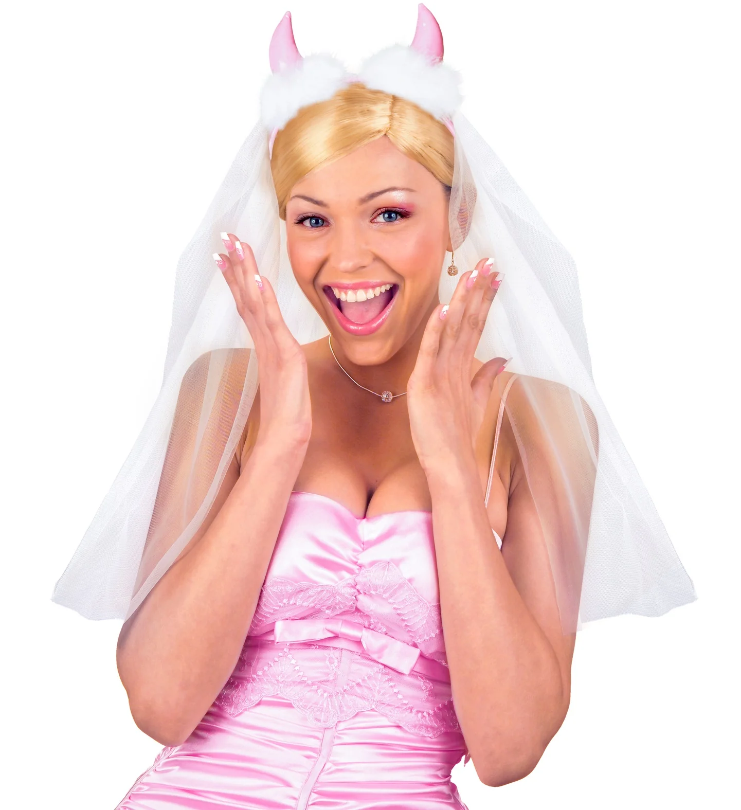 Bride to be sluier met roze hoorntjes - Image 2