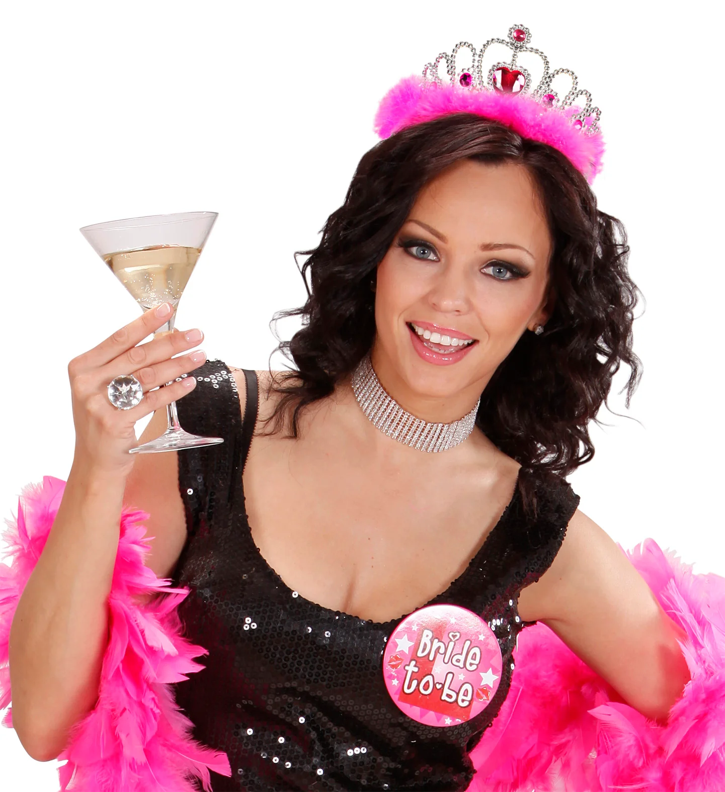 Tiara prinses roze met hartje en roze marabou - Image 2