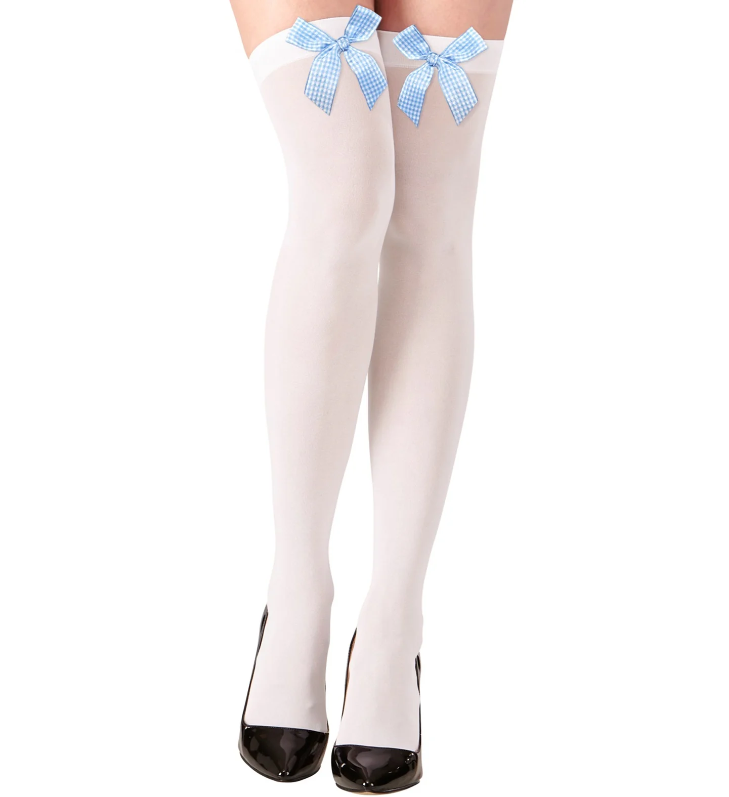 Hoge witte kousen met blauwe strik