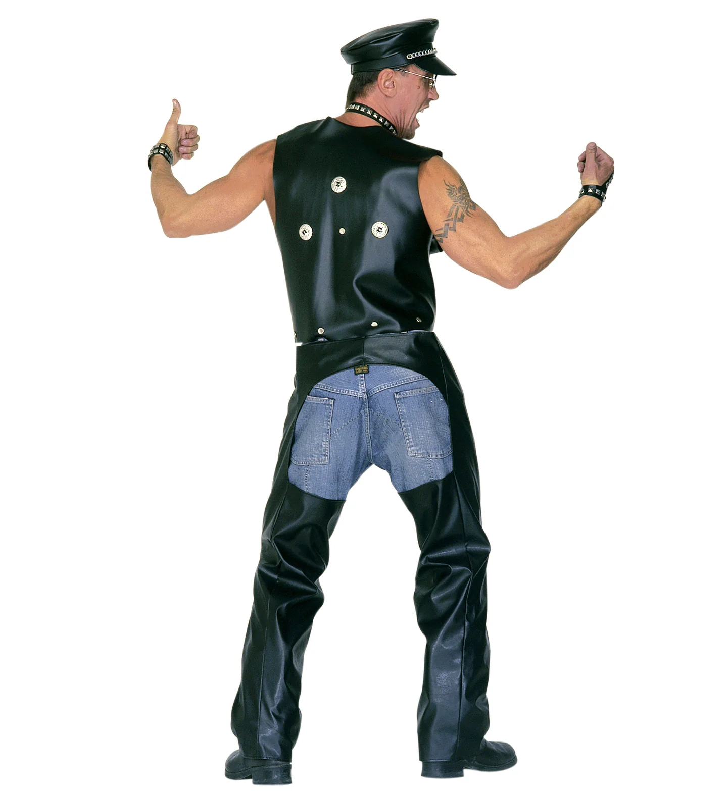 Lederlook rock 'n roll broek met zwarte chaps - Image 3