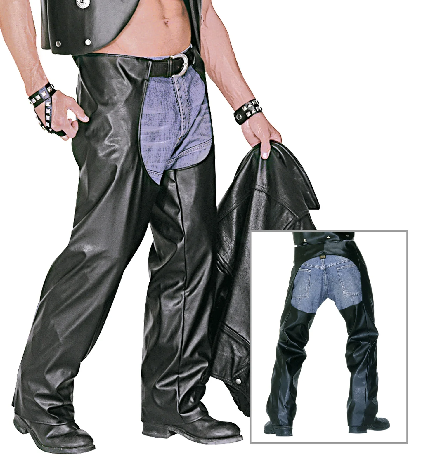 Lederlook rock 'n roll broek met zwarte chaps - Image 4