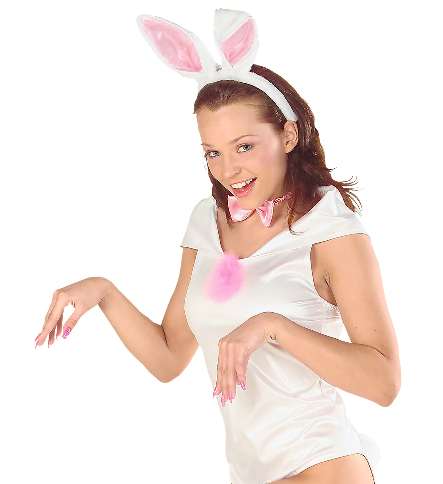 Bunny oren met staart en strik roze wit - Image 2