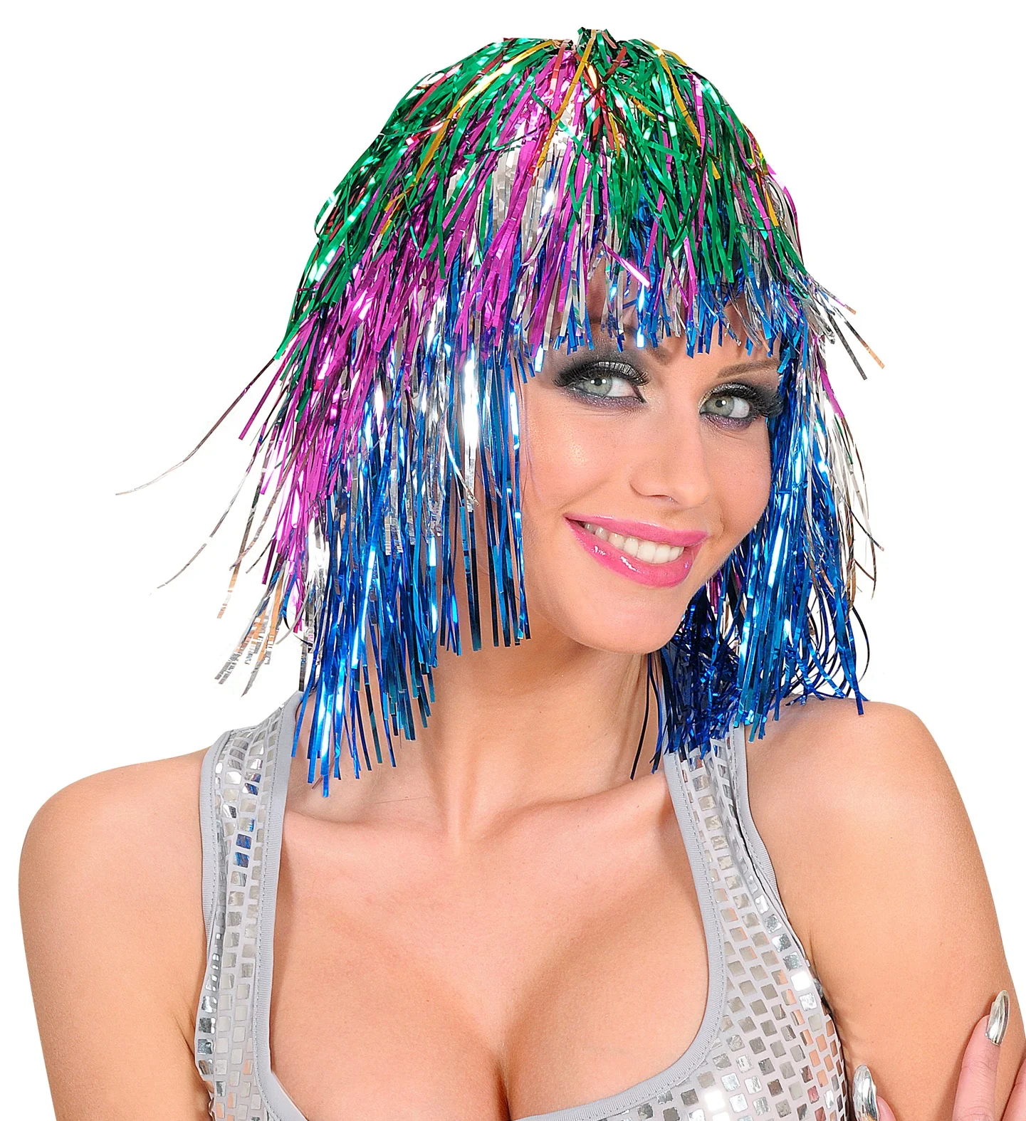 Disco pruik lurex meerkleurig
