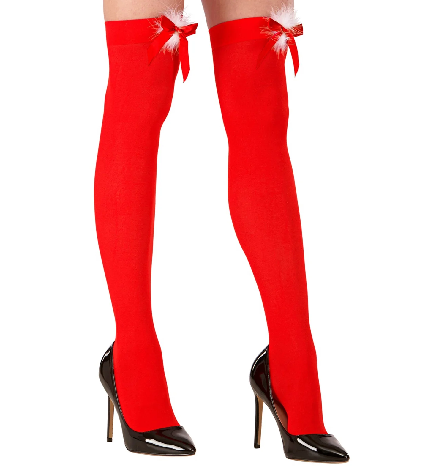 Kerst panty rood met rode strik en wit plushe - Image 2