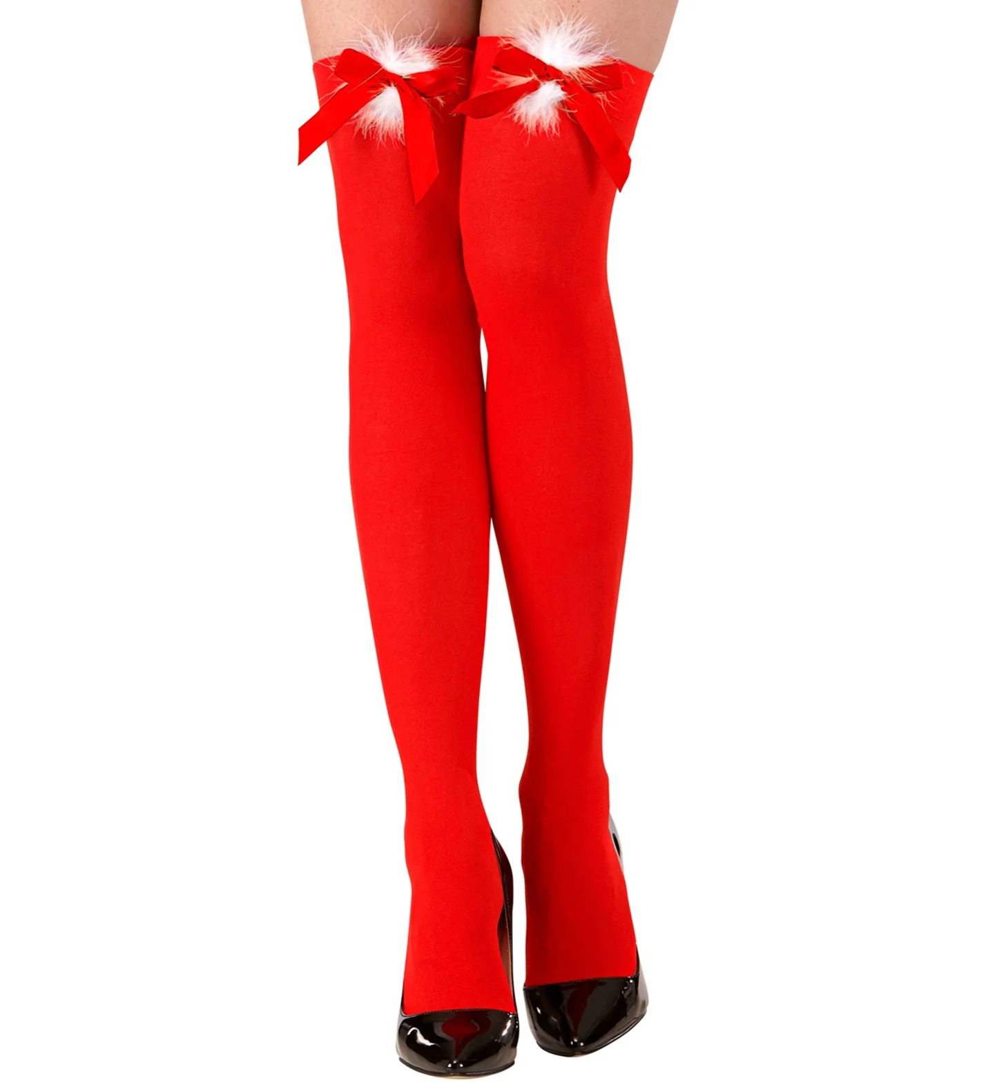 Kerst panty rood met rode strik en wit plushe - Image 3