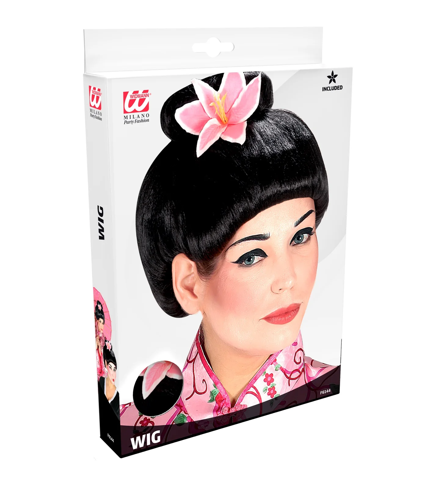 Japanse pruik met bloem zwart - Image 3