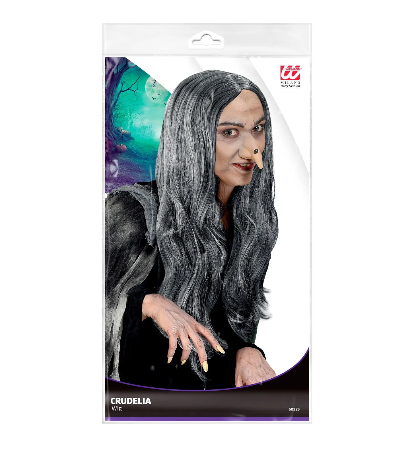 Heksen pruik Crudelia grijs - Image 3