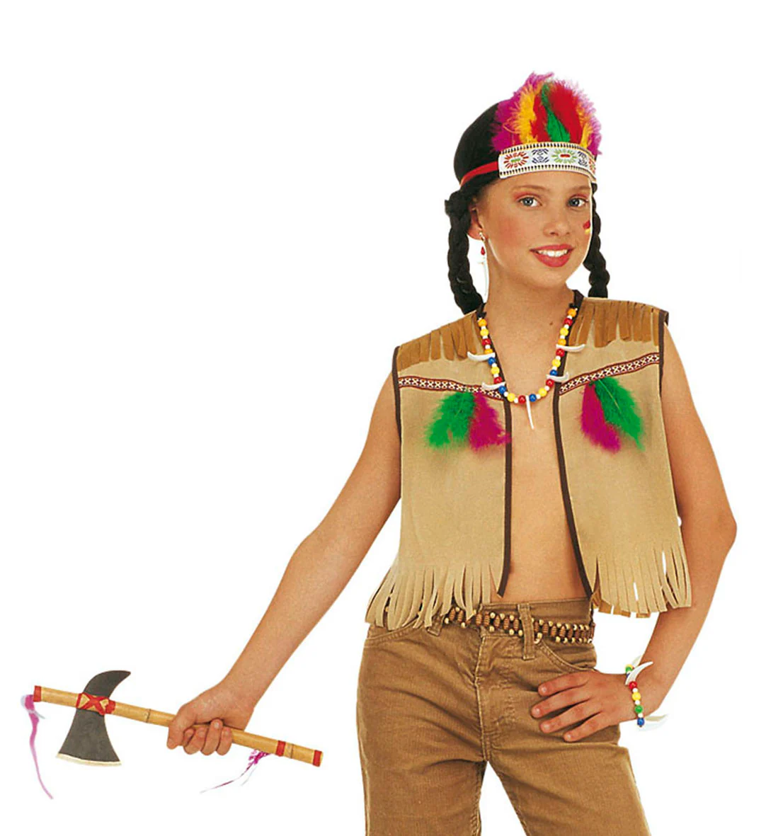 Verkleedset indiaan vest verentooi en ketting - Image 2