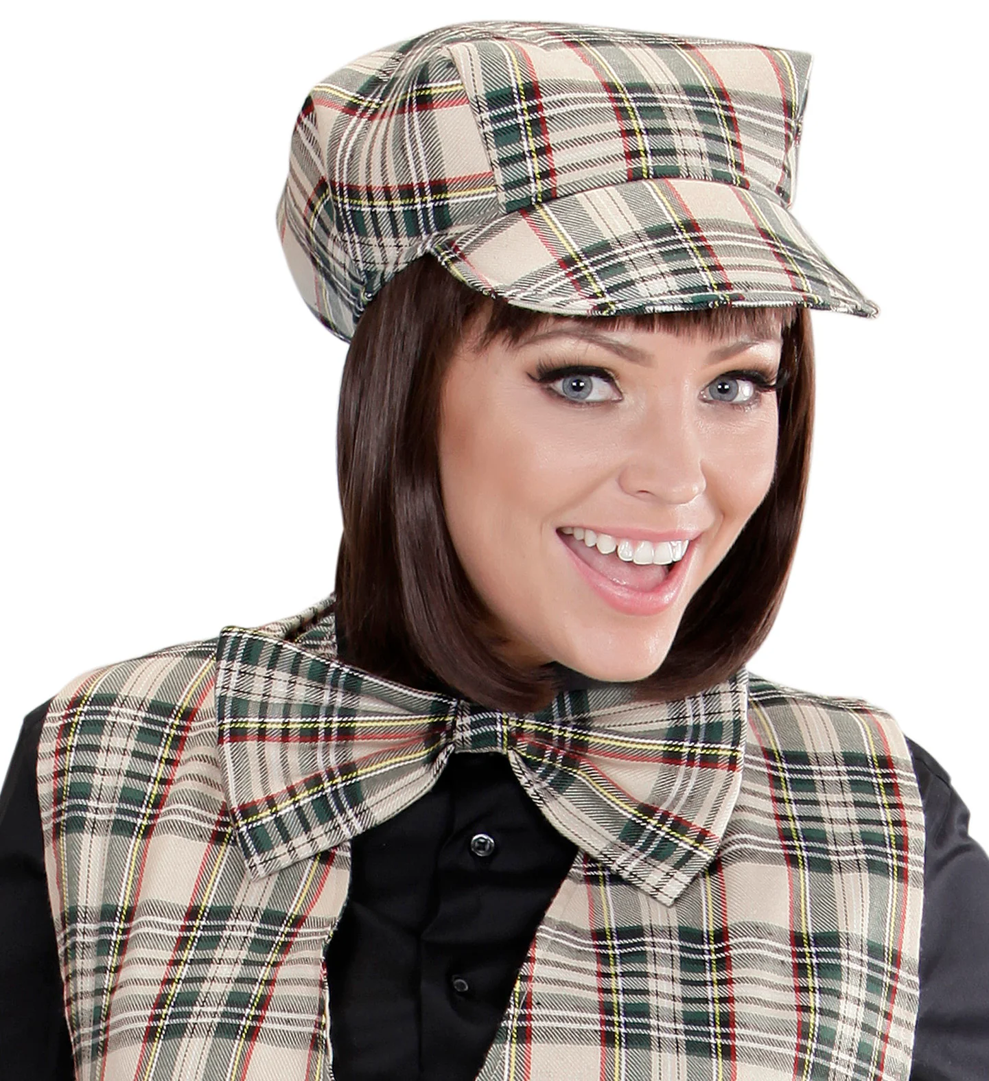 Schotse pet tartan met strik ruit beige - Image 2
