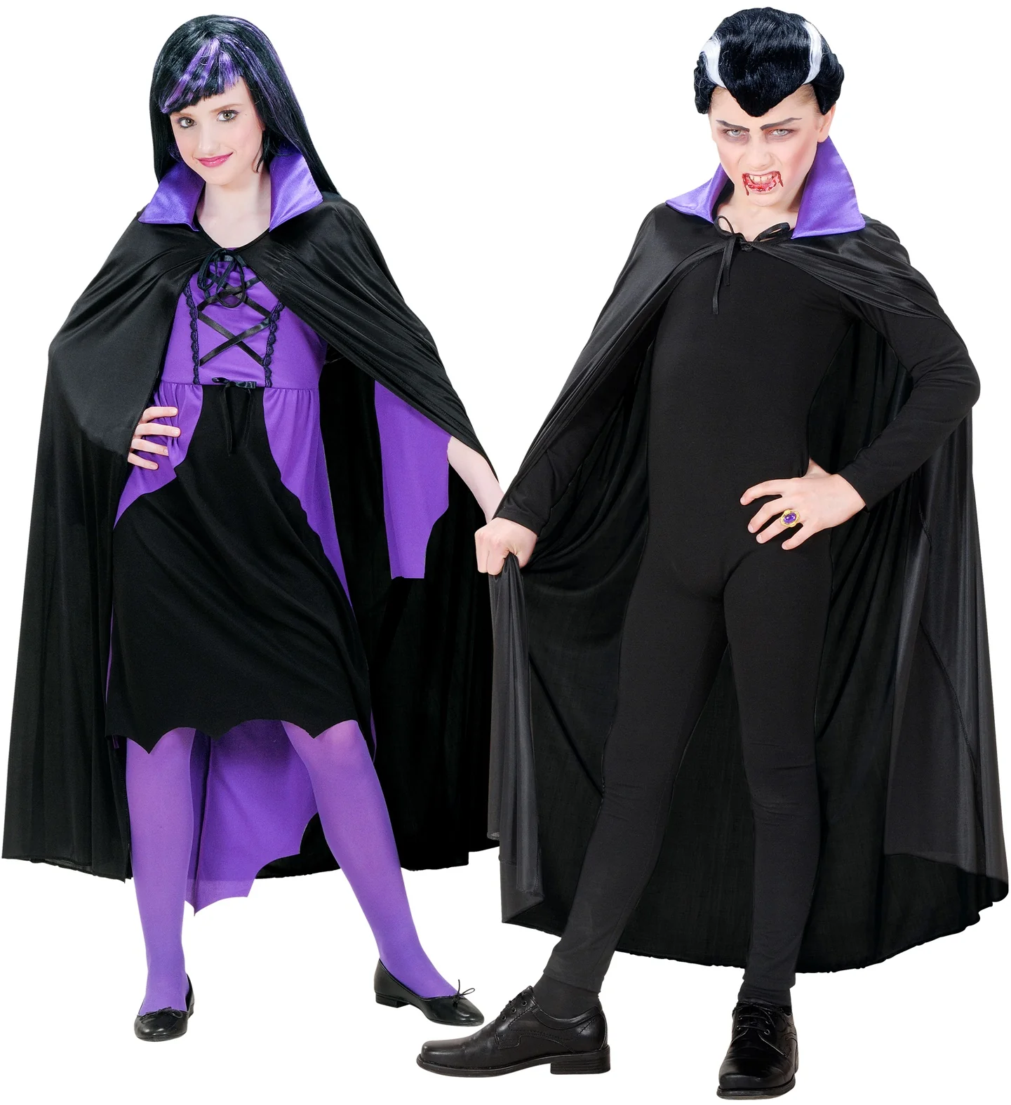 Dracula cape zwart met paarse kraag kinderen - Image 3