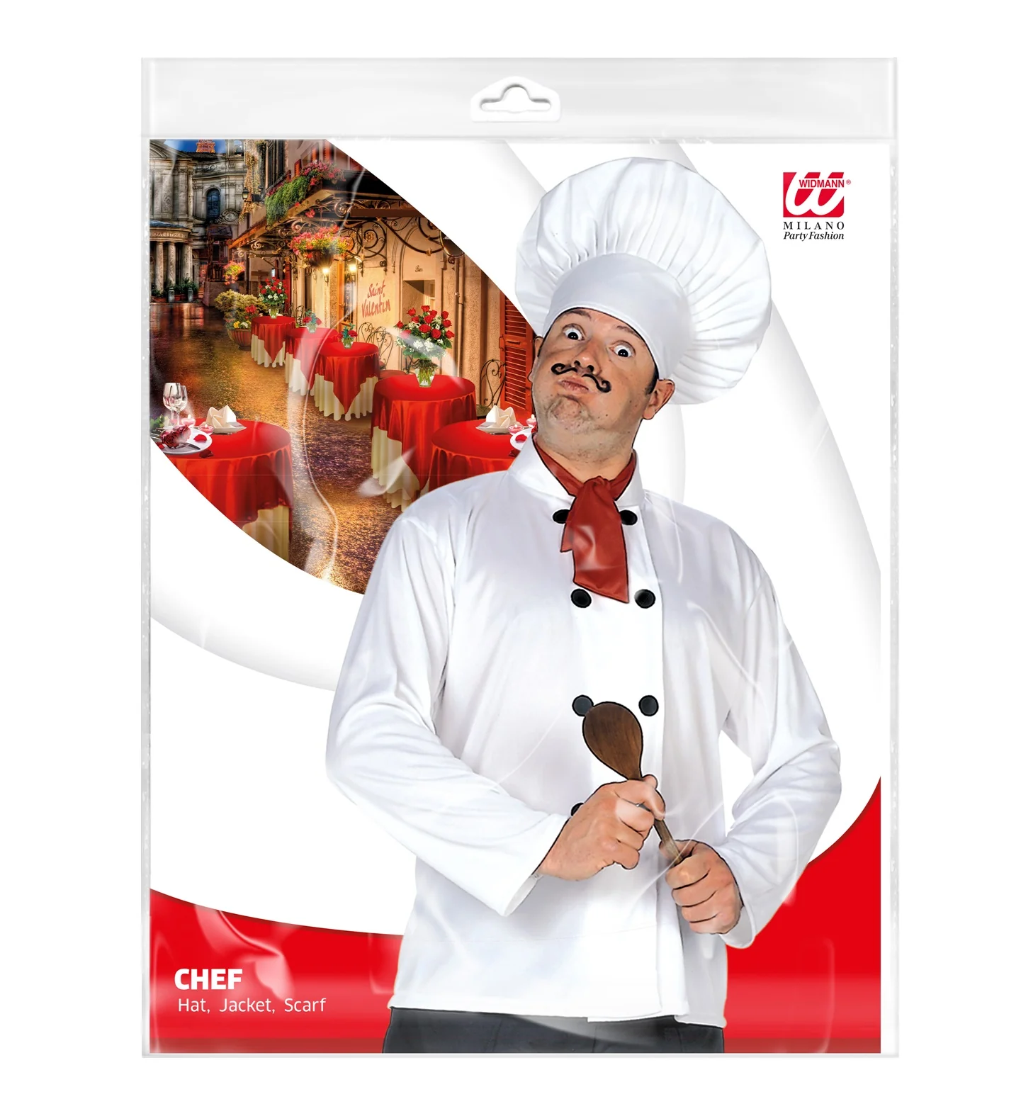 Verkleedset chef Kok met koksbuis, muts en sjaal - Image 3