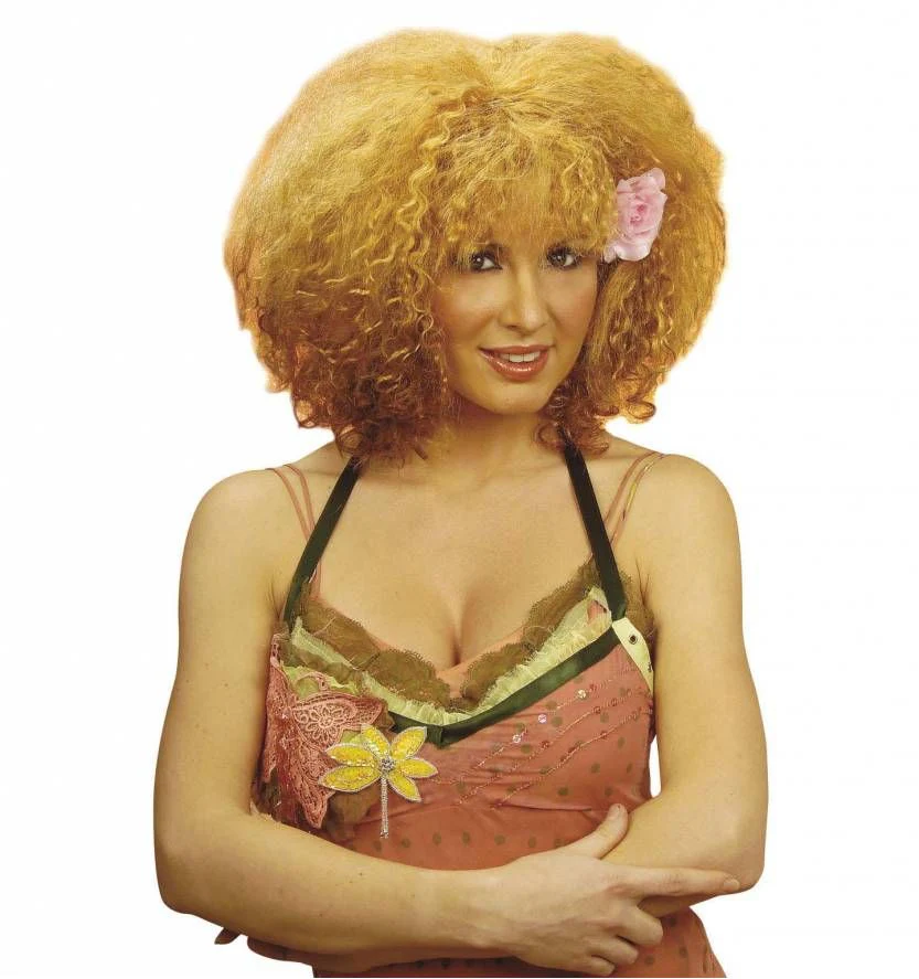 Krulpruik Beyonce met bloem blond