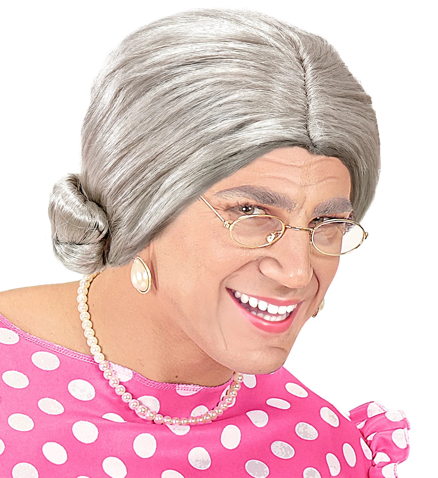 Oma pruik grijze haren met knotje