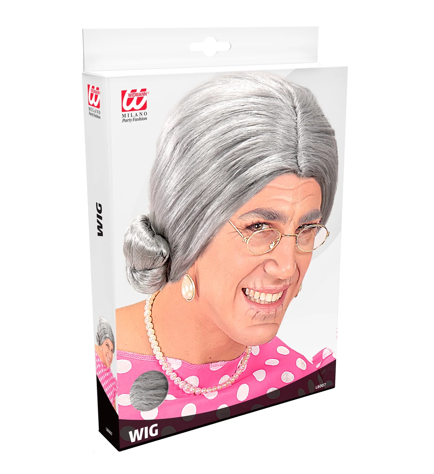 Oma pruik grijze haren met knotje - Image 2