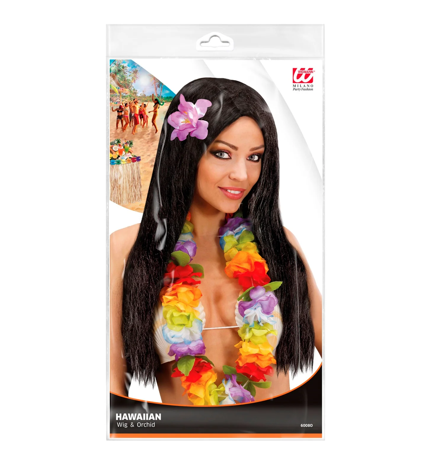 Hawaiiaanse pruik met bloem zwart - Image 2
