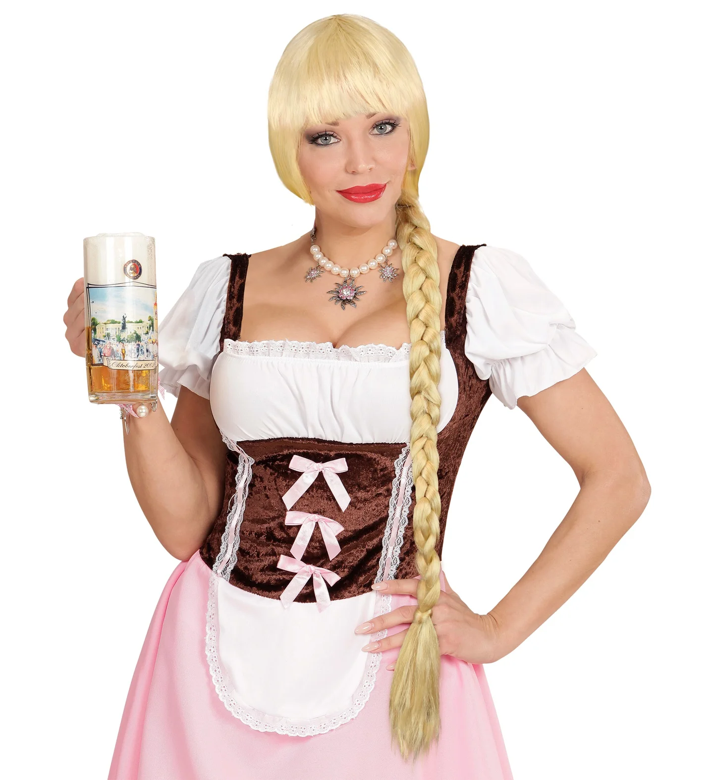 Tiroler pruik met lange vlecht blond