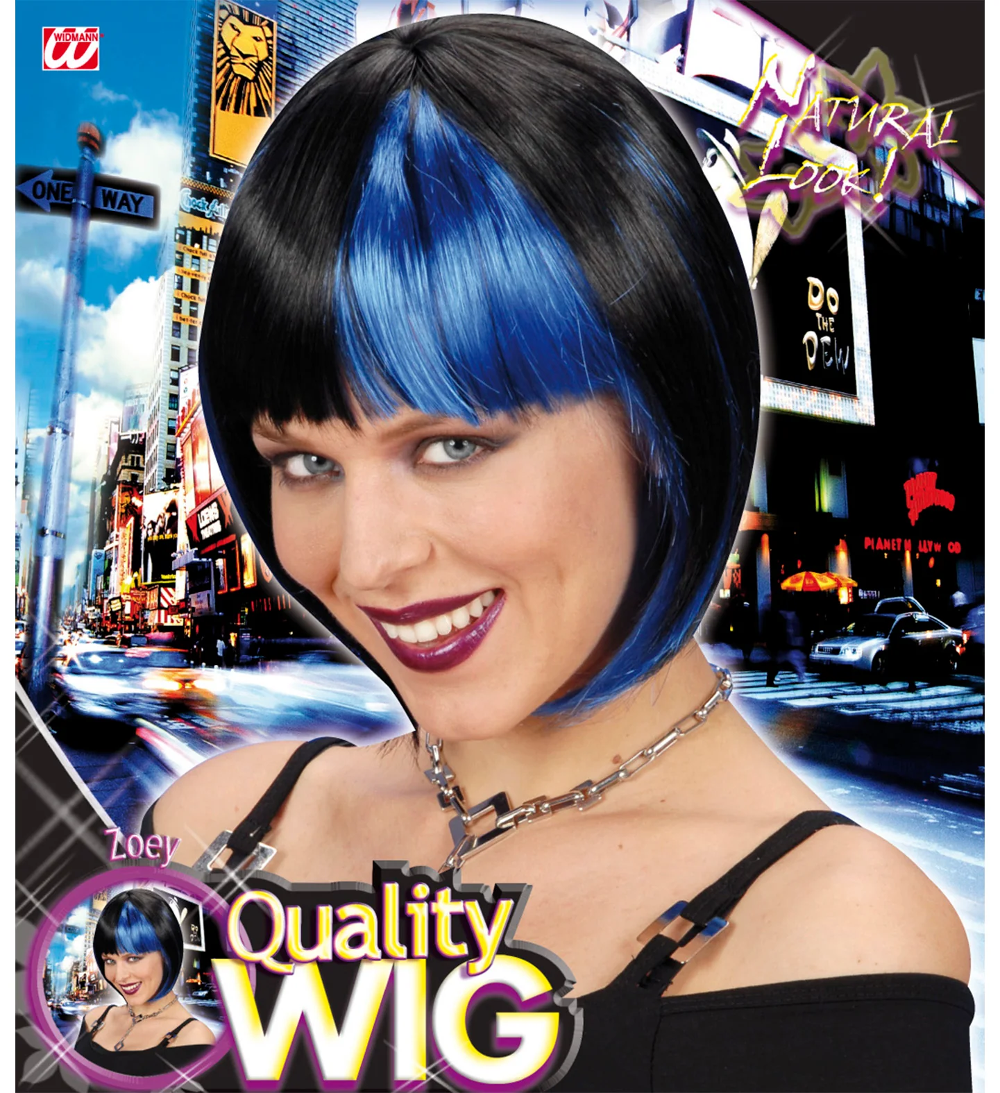 Boblijn pruik zwart met blauwe highlights - Image 2