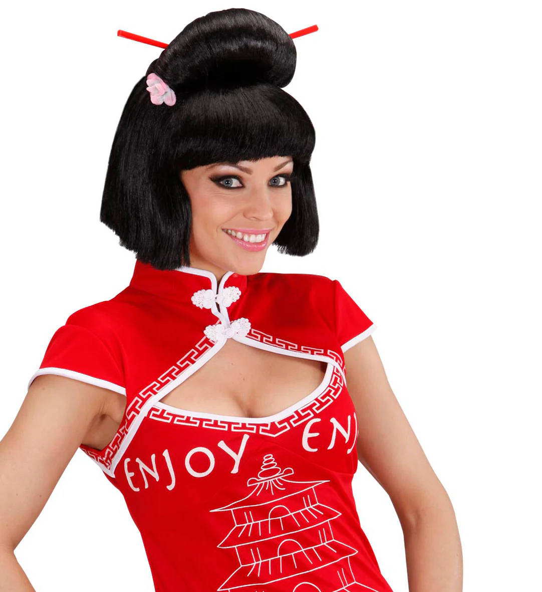 Geisha pruik bloem met stokjes - Image 3