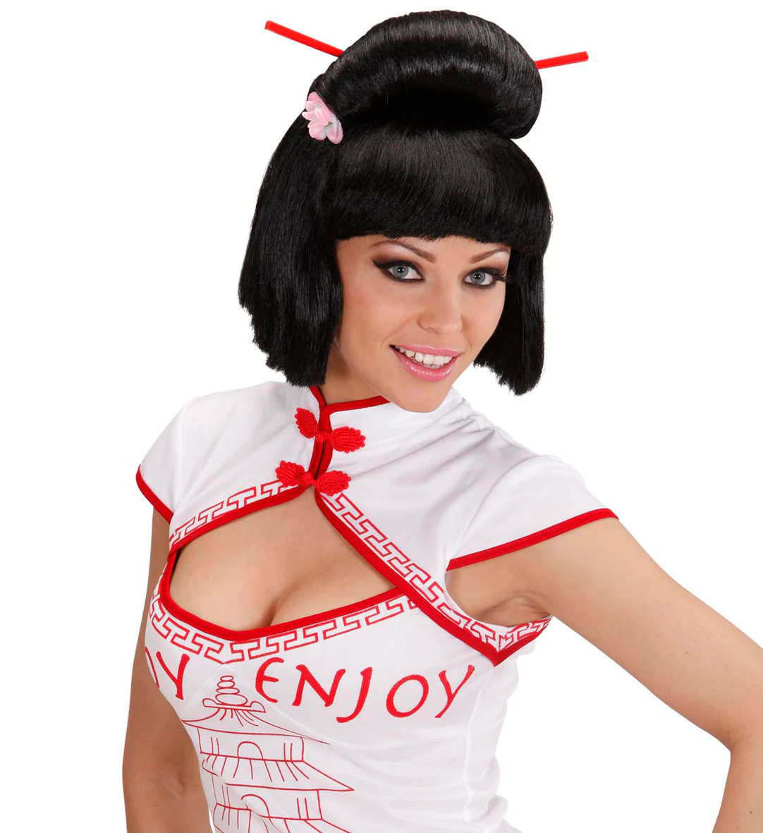 Geisha pruik bloem met stokjes - Image 4