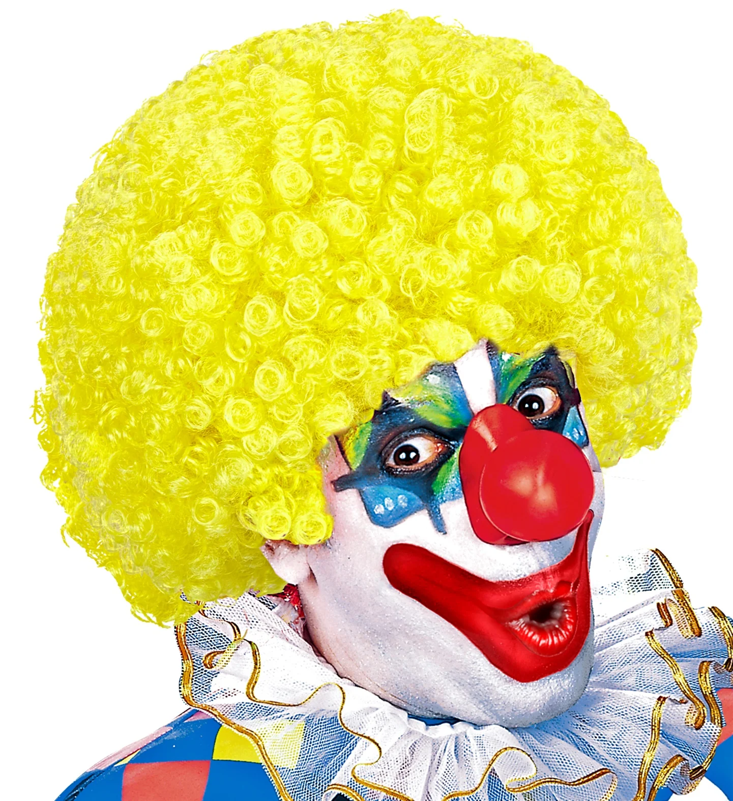 Clownspruik krulletjes geel