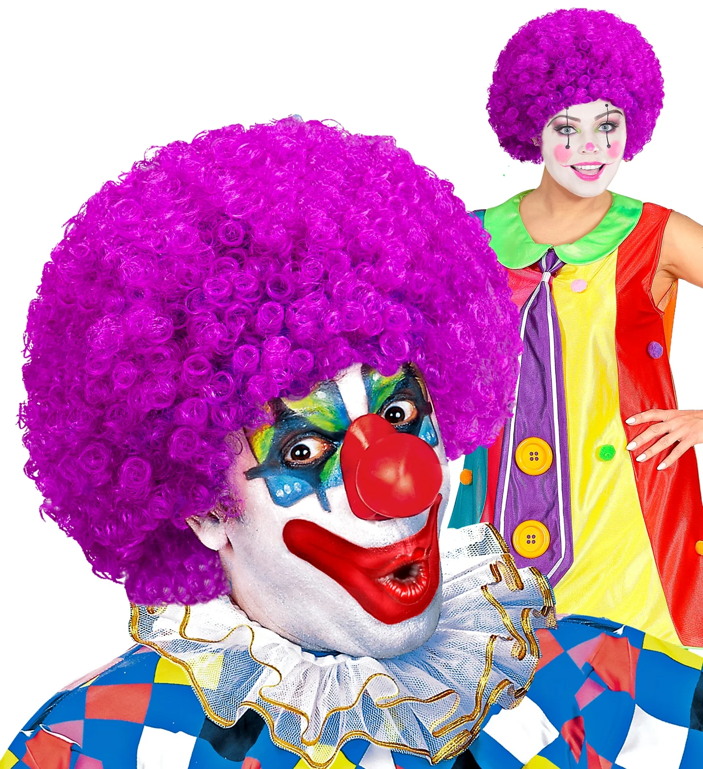 Clownspruik krulletjes paars - Image 5