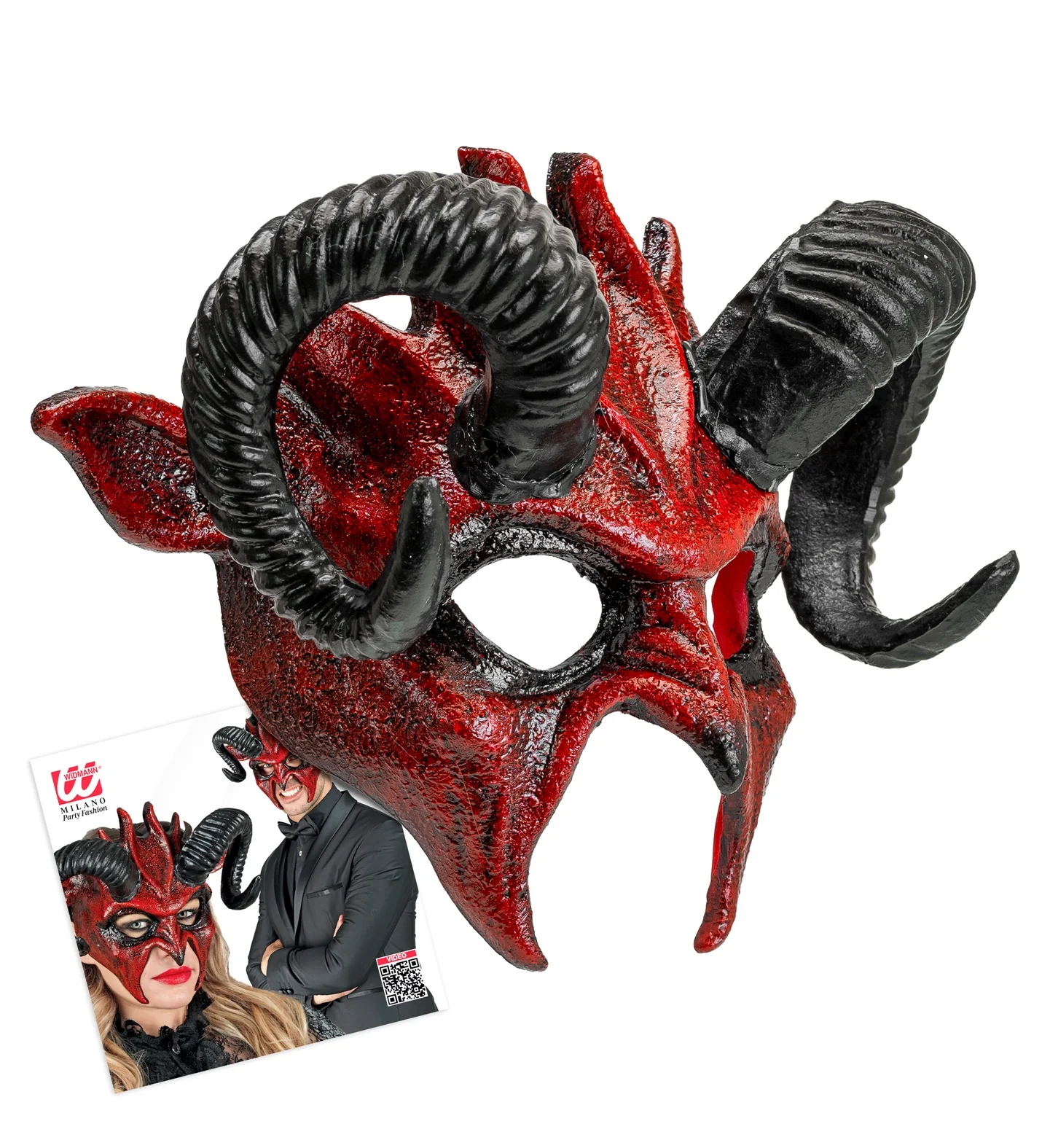 Commedia dell'arte duivelsmasker ram rood/ zwart - Image 5