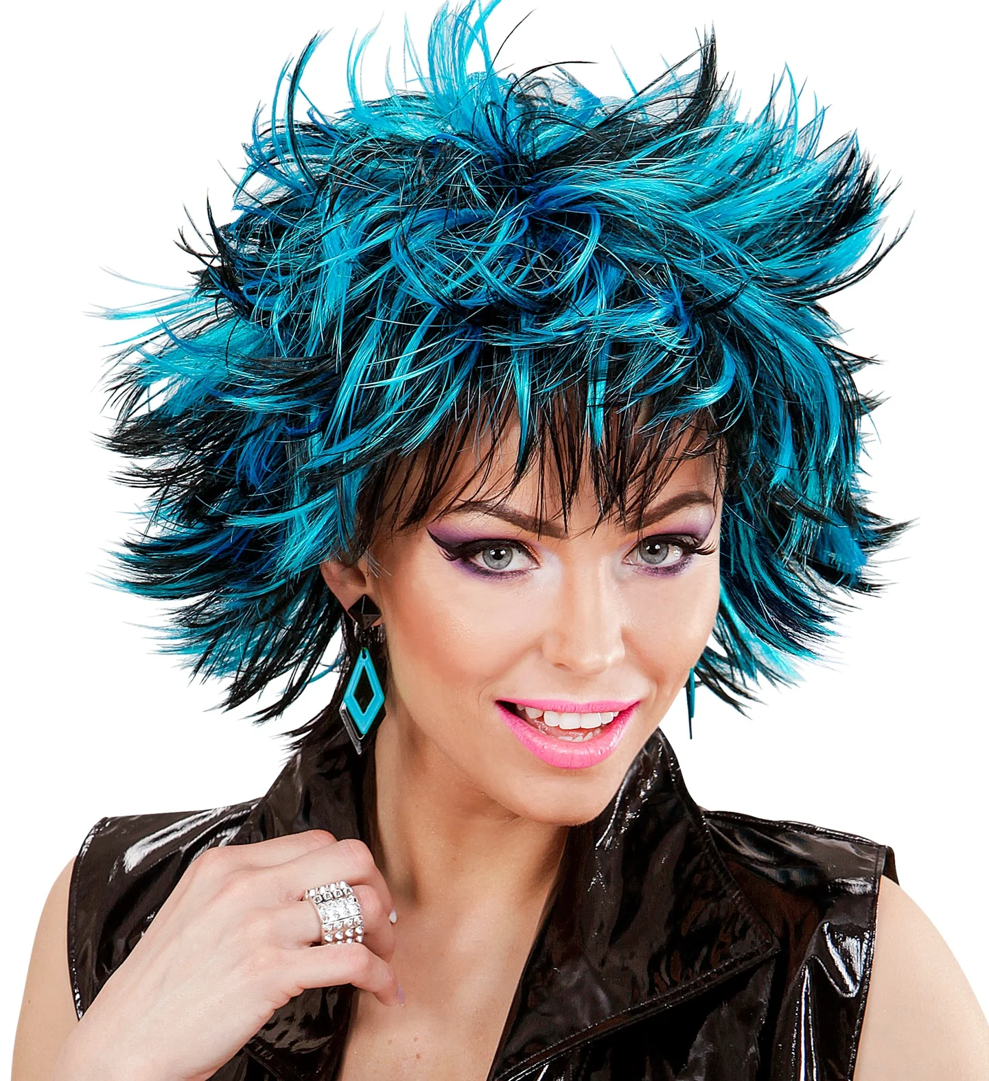 Coupe ravage pruik zwart met blauw