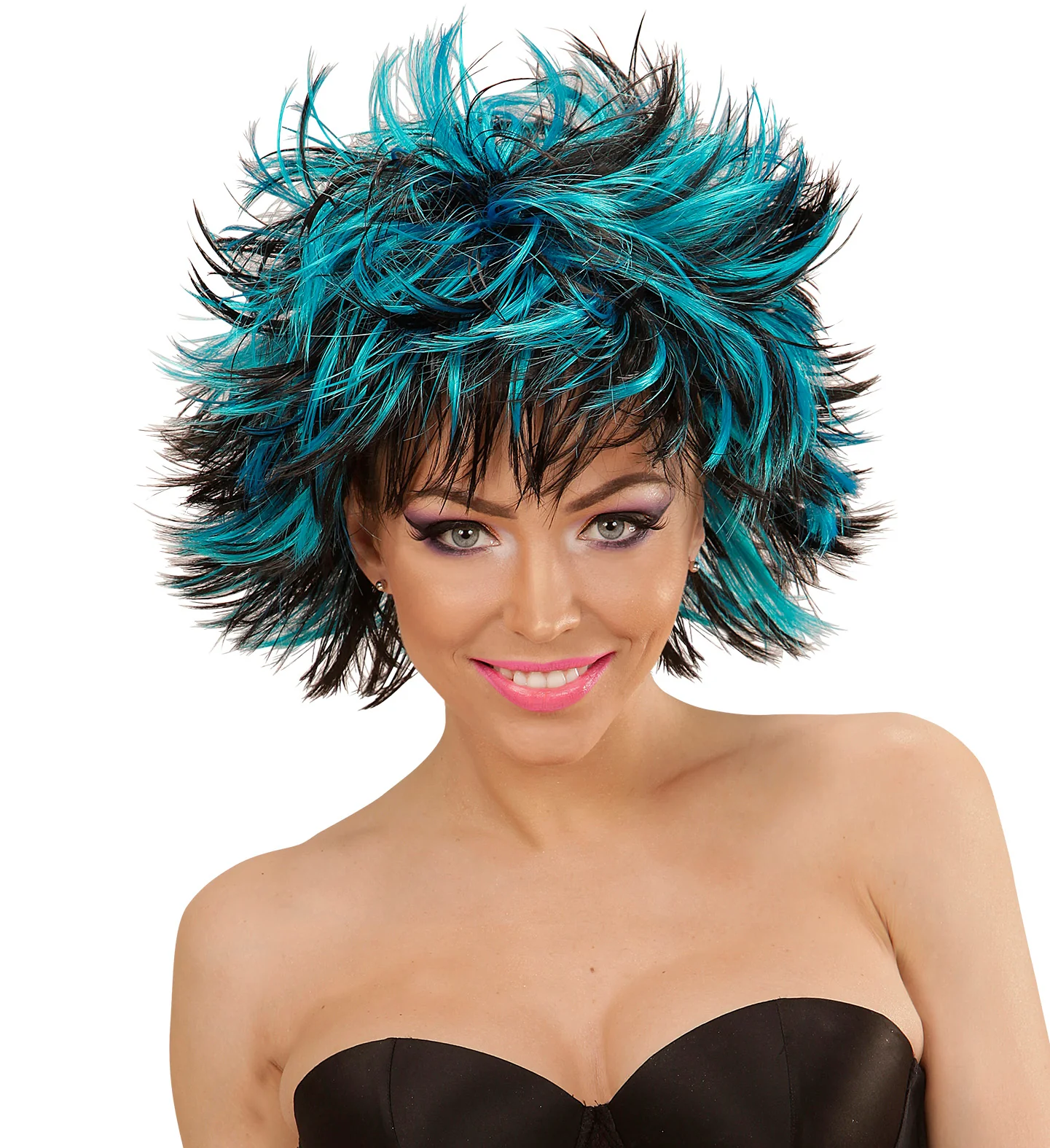 Coupe ravage pruik zwart met blauw - Image 2