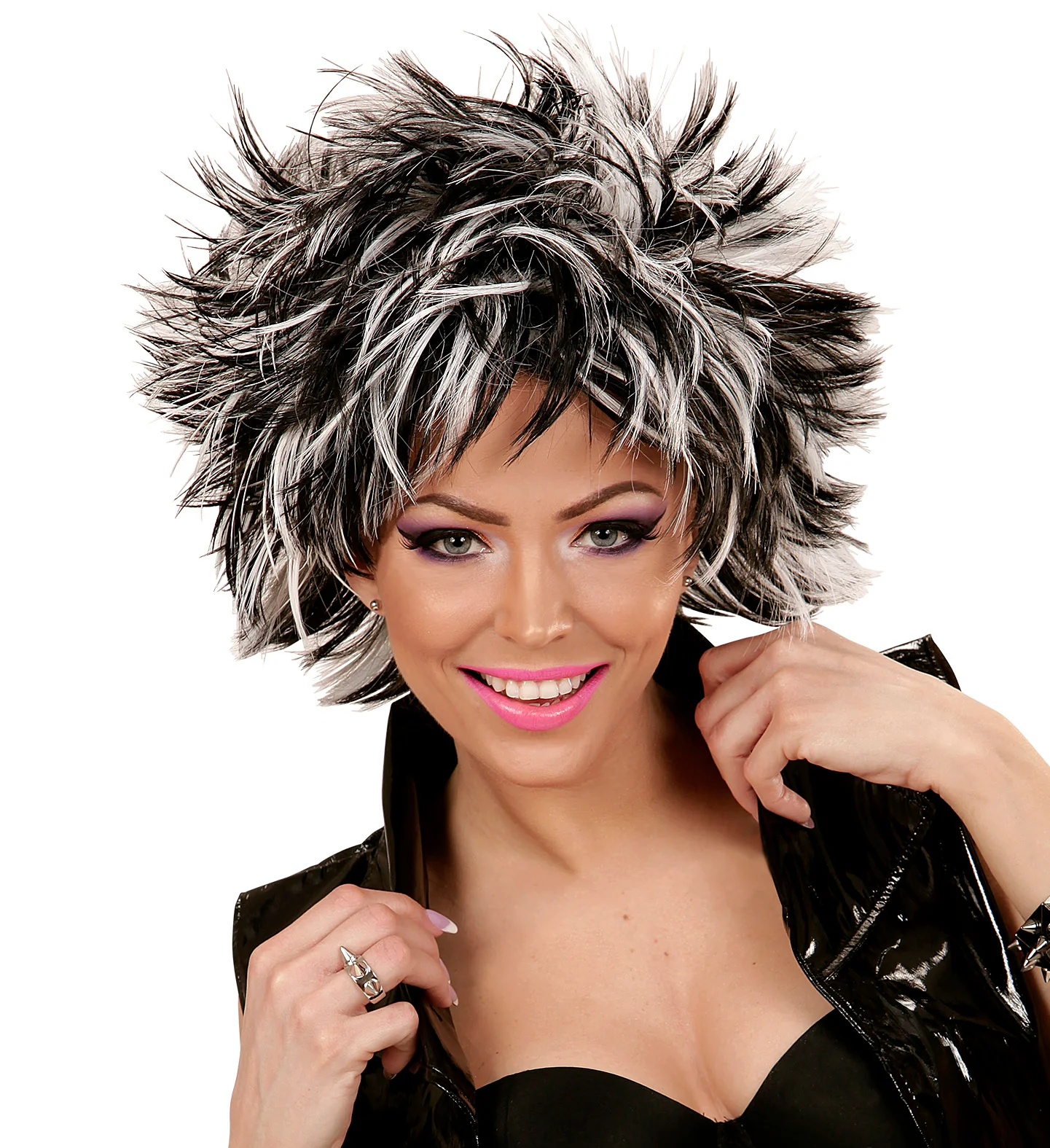 Coupe ravage pruik zwart met wit - Image 3