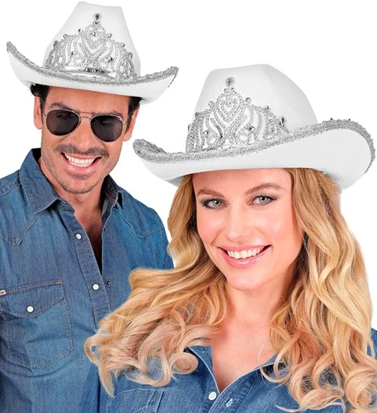 Cowboyhoed partygirl met tiara wit haarband Maud - Image 3