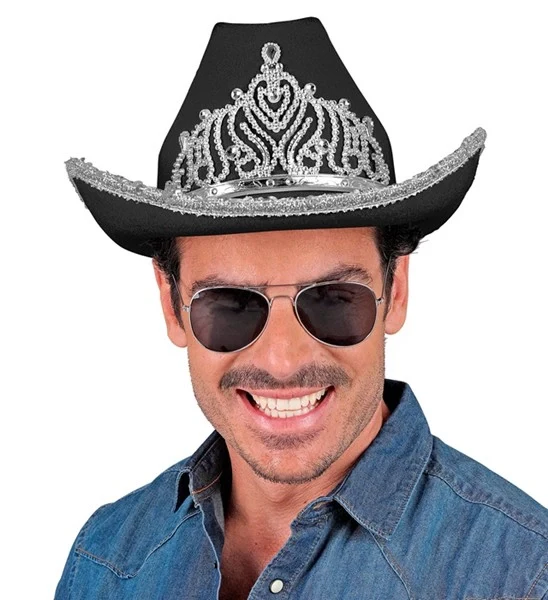 Cowboyhoed partygirl met tiara zwart haarband Esmee - Image 2