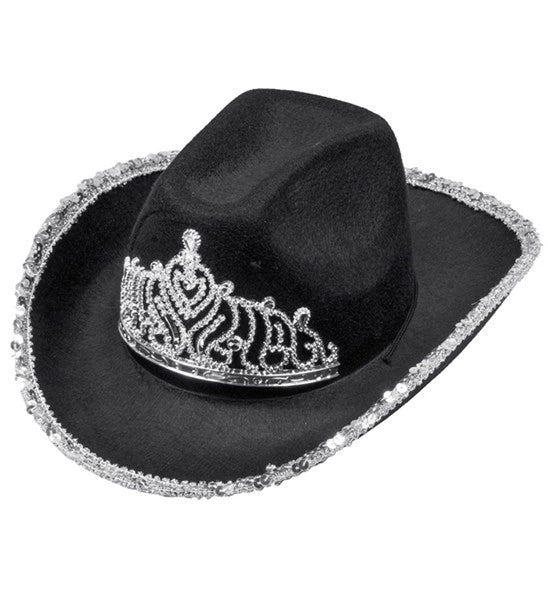 Cowboyhoed partygirl met tiara zwart haarband Esmee - Image 3