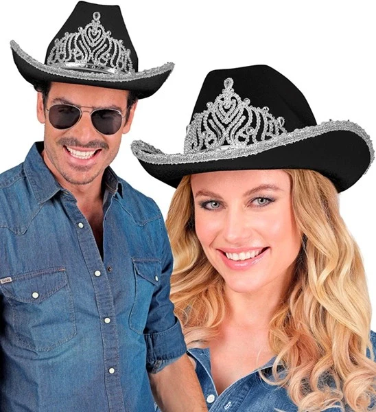 Cowboyhoed partygirl met tiara zwart haarband Esmee - Image 4