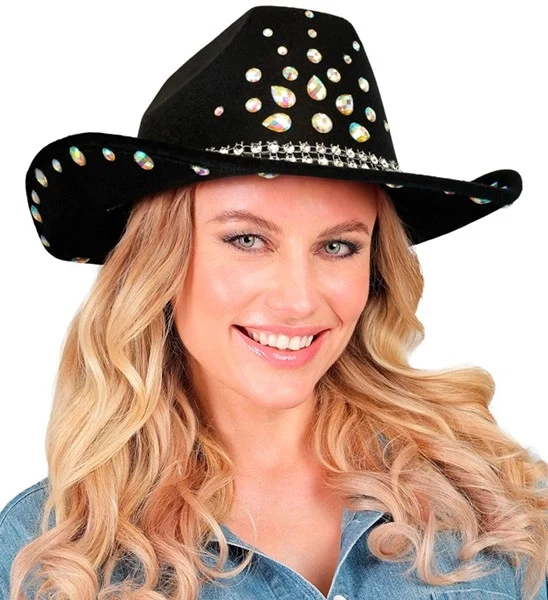 Cowboyhoed zwart met diamanten Sem