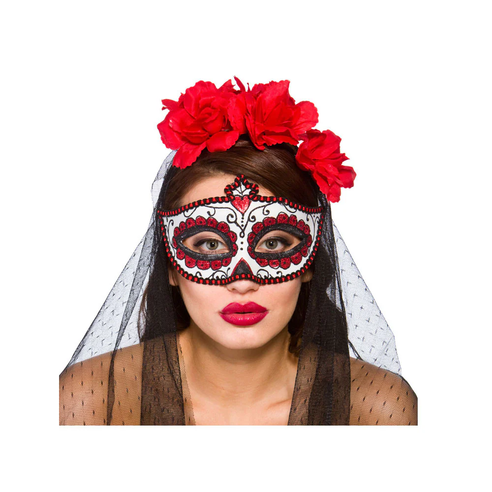 Day of the Dead oogmasker met rode rozen