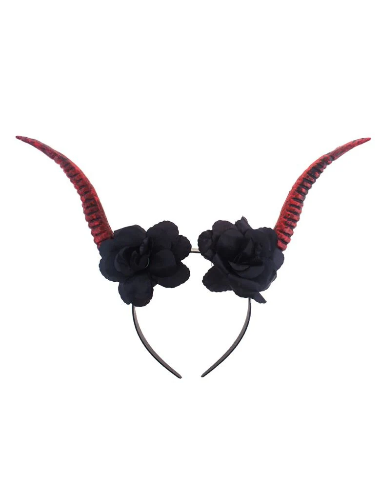 Diadeem met duivelshoorn en bloemen