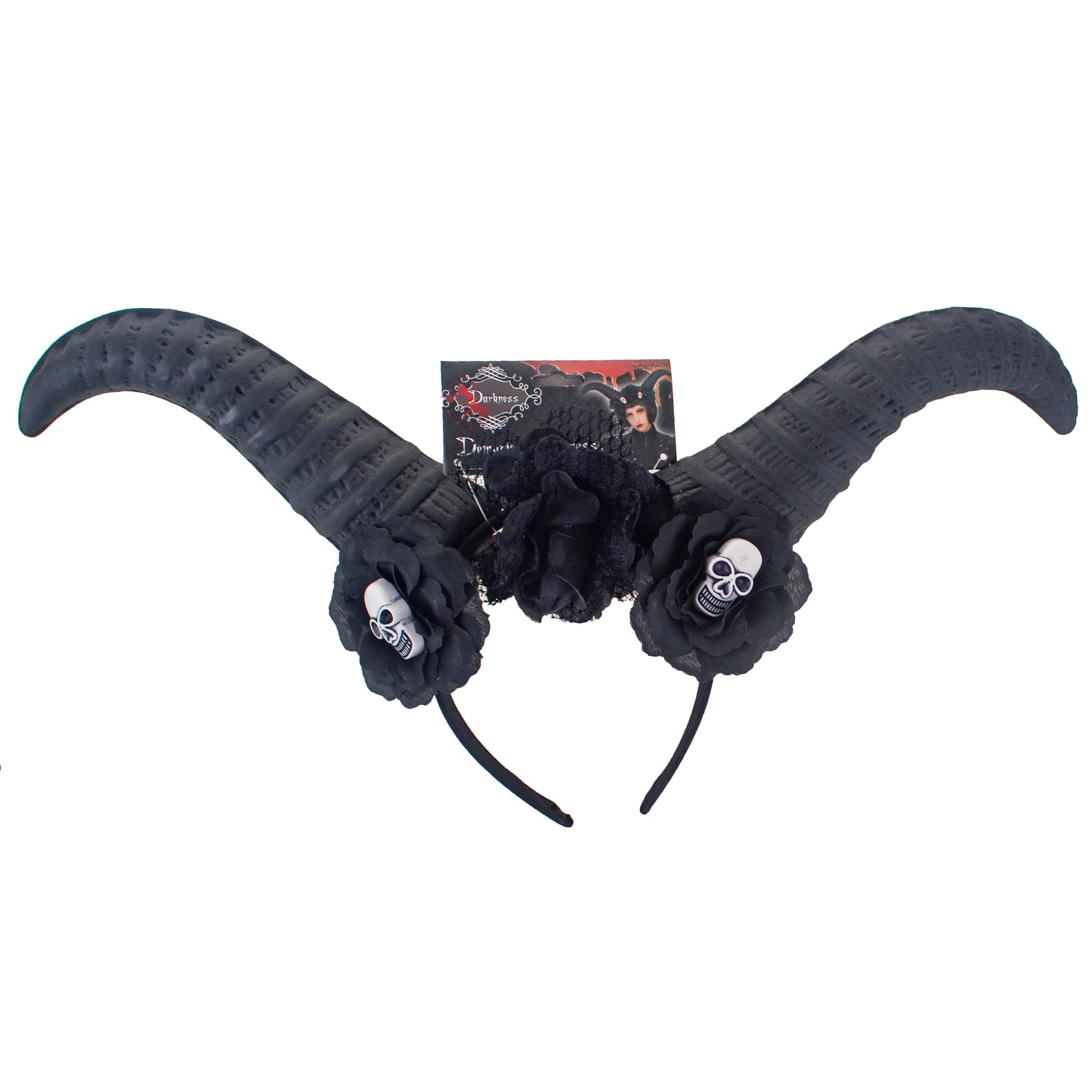 Diadeem met zwarte hoorns - Image 3