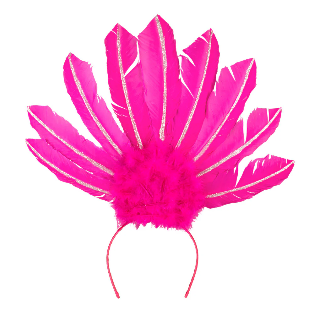Diadeem veren Samba neon roze
