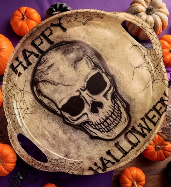 Dienblad happy halloween schedel met handvaten 30 cm - Image 3